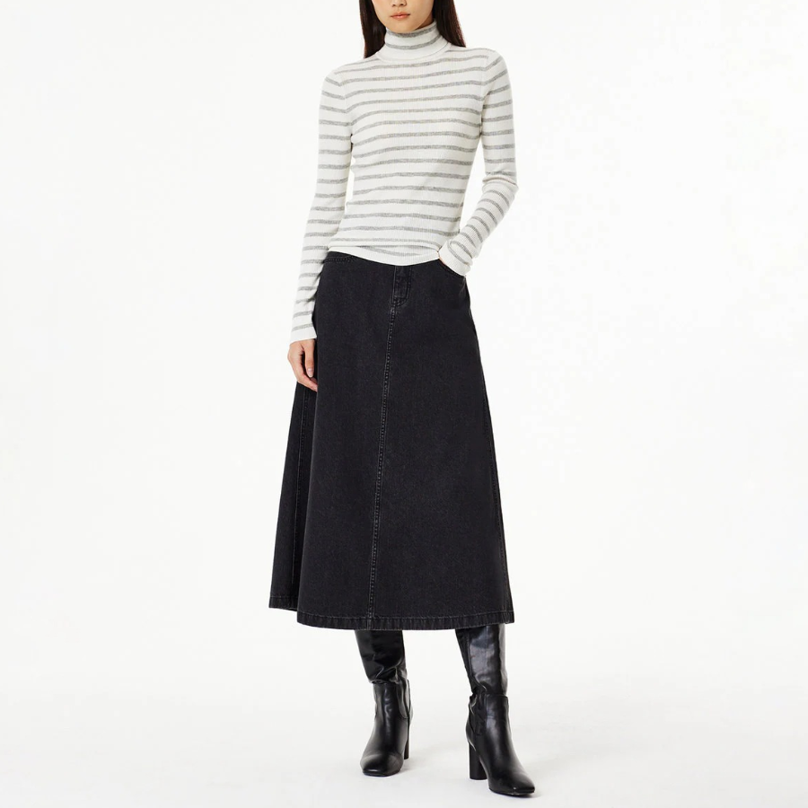 JAJU Ribbed Turtleneck Knit – Light Grey