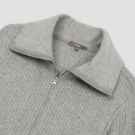 JAJU Hairy Ribbed Zip-Up Cardigan – Melange Grey