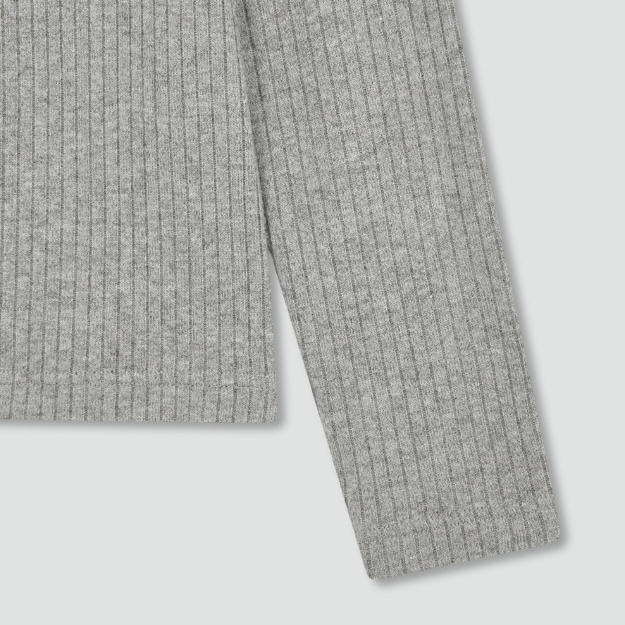 JAJU Hairy Ribbed Zip-Up Cardigan – Melange Grey
