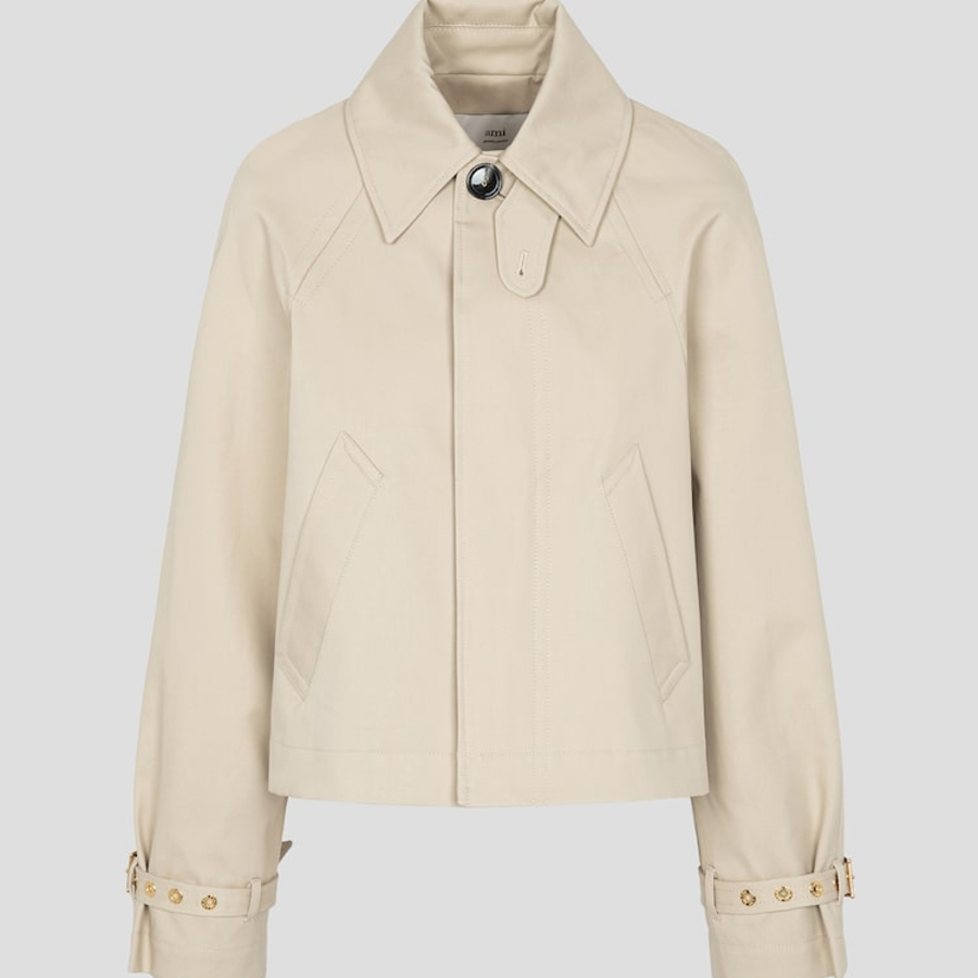 AMI Women Buttoned Short Trench Jacket – Light Beige