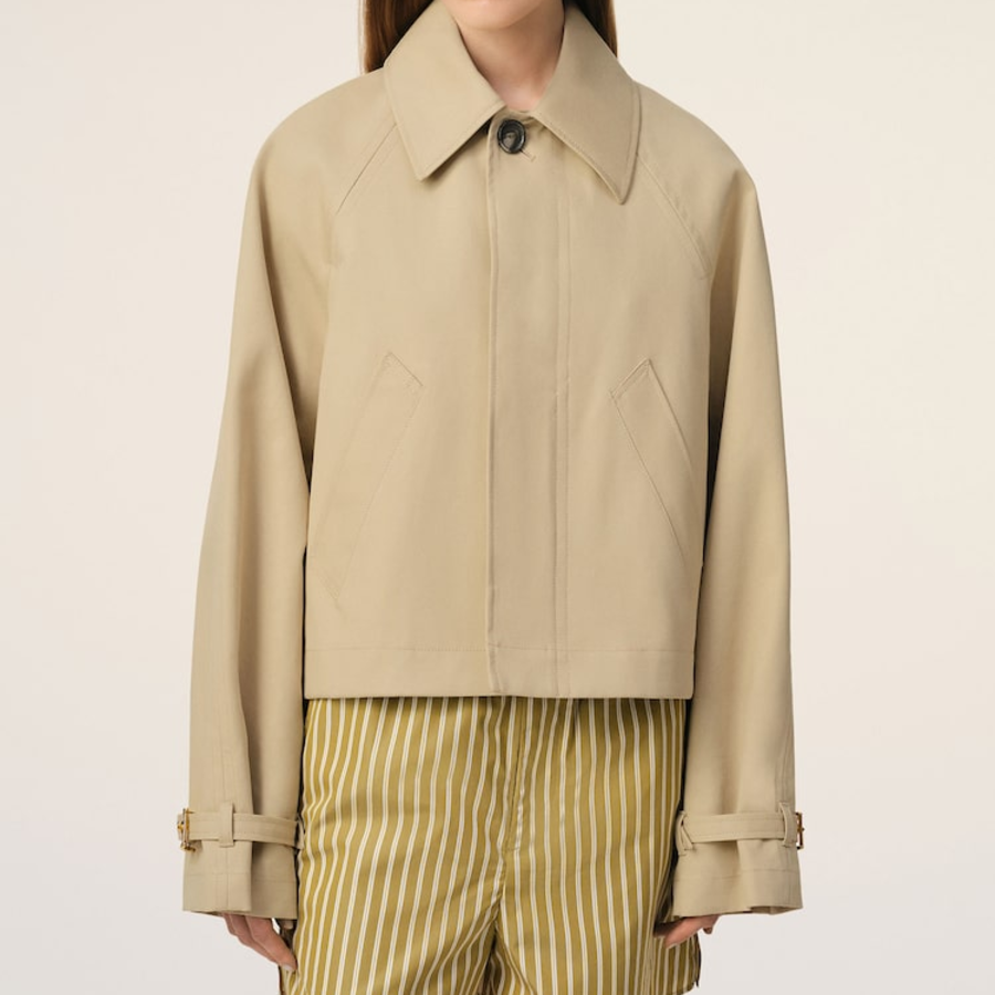 AMI Women Buttoned Short Trench Jacket – Light Beige