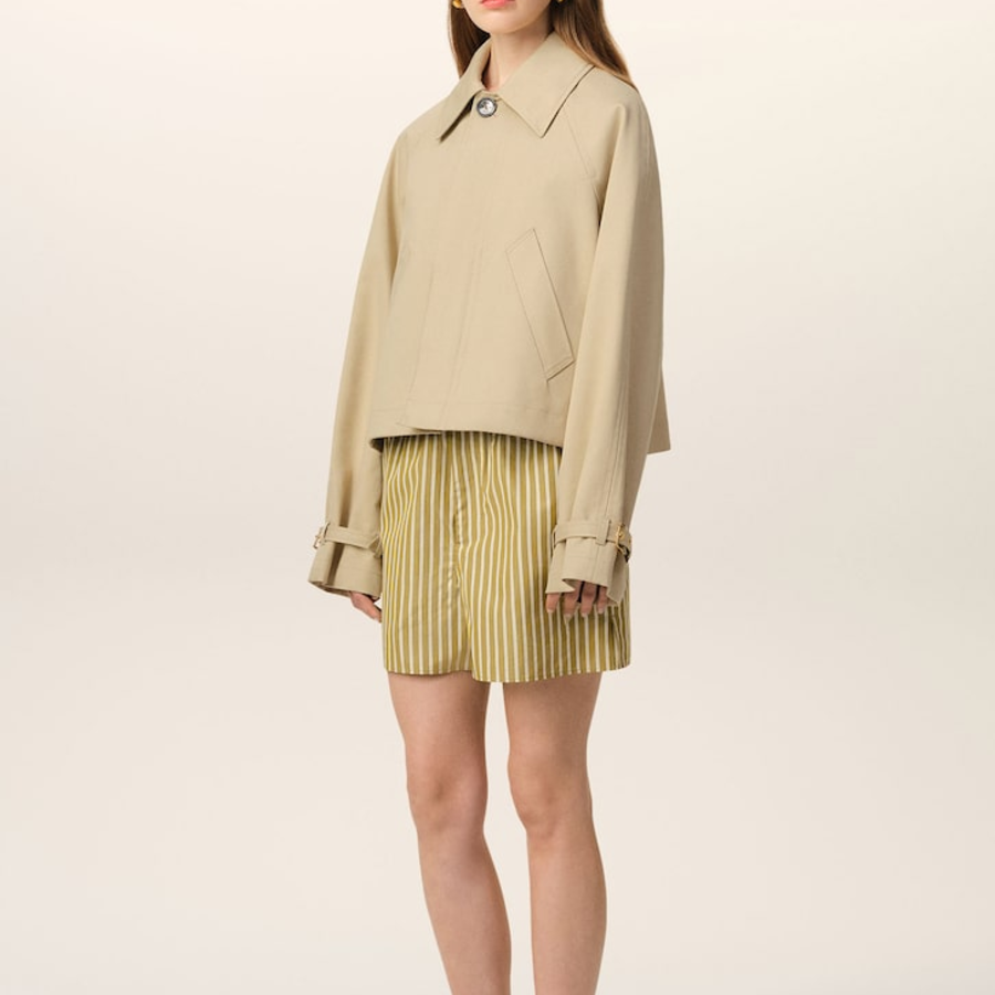 AMI Women Buttoned Short Trench Jacket – Light Beige