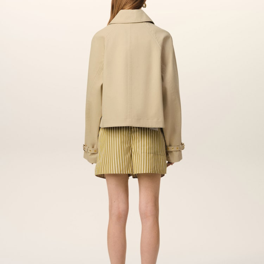 AMI Women Buttoned Short Trench Jacket – Light Beige