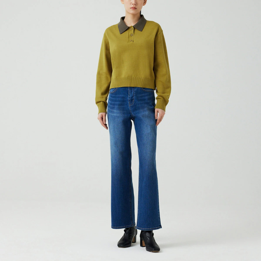 JAJU Contrast Collar Knit – Olive