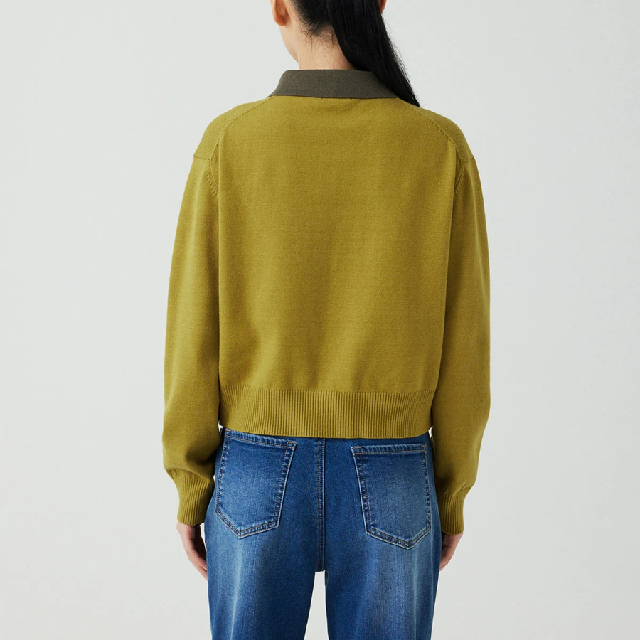 JAJU Contrast Collar Knit – Olive