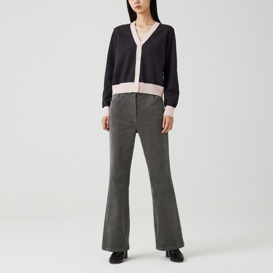 JAJU Contrast Trim Knit Cardigan – Charcoal