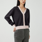 JAJU Contrast Trim Knit Cardigan – Charcoal