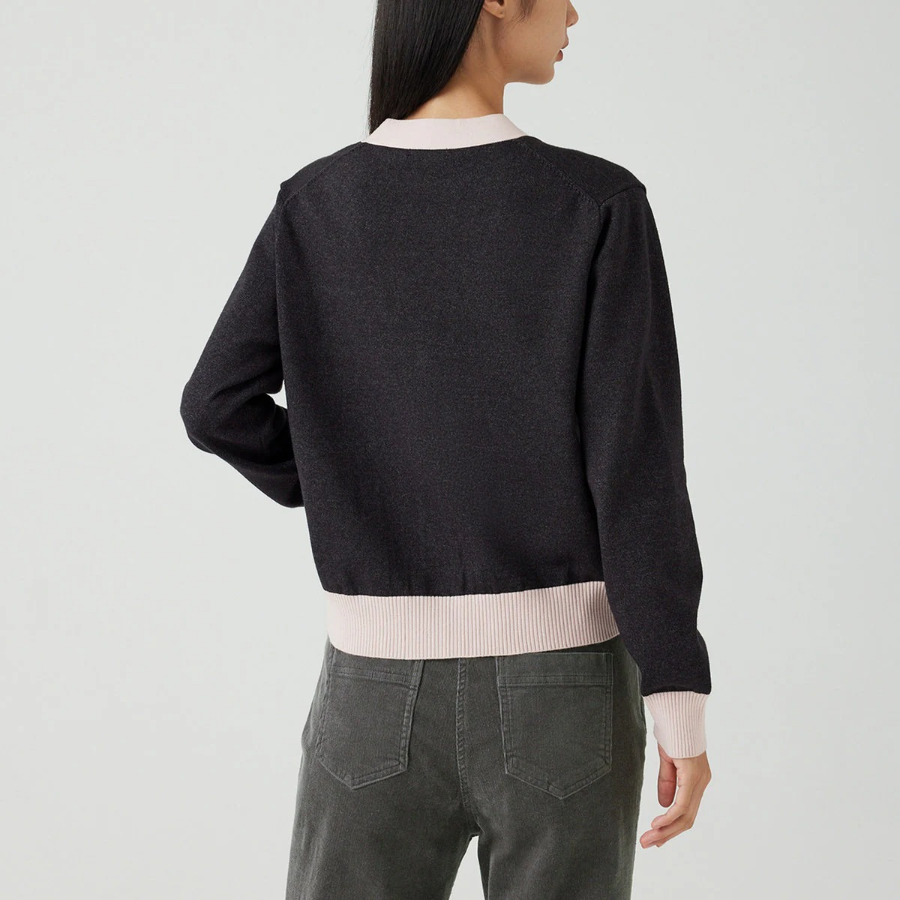 JAJU Contrast Trim Knit Cardigan – Charcoal