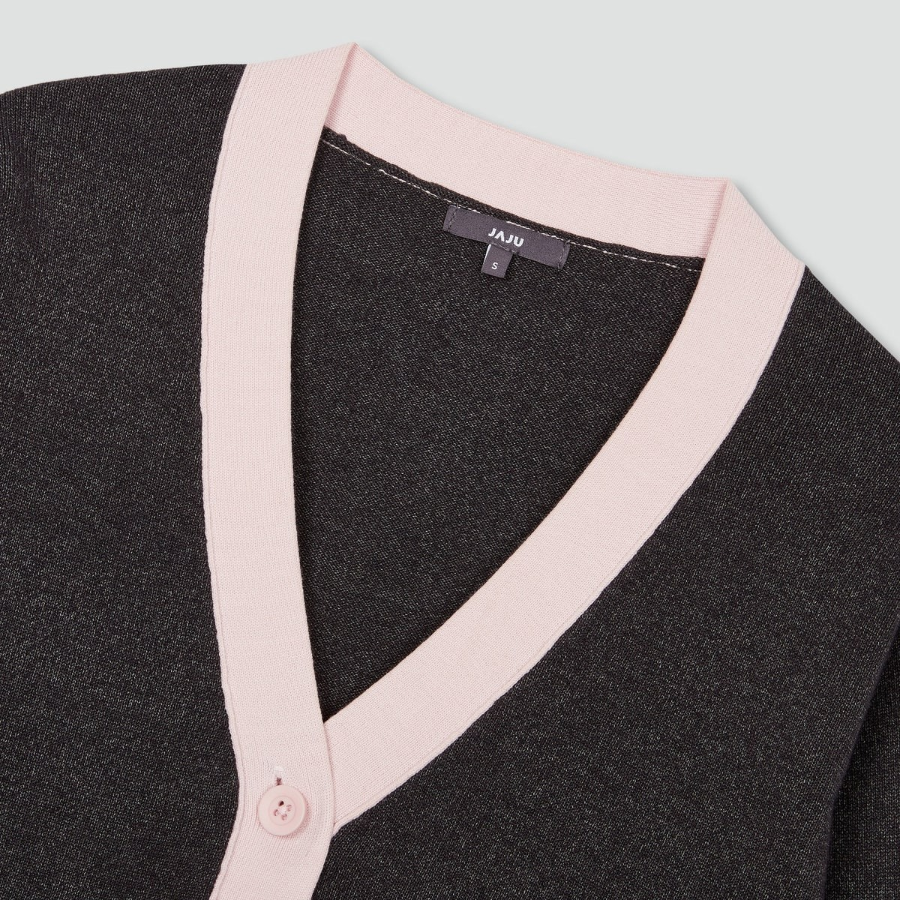 JAJU Contrast Trim Knit Cardigan – Charcoal