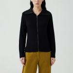 JAJU Hairy Ribbed Zip-Up Cardigan – Black