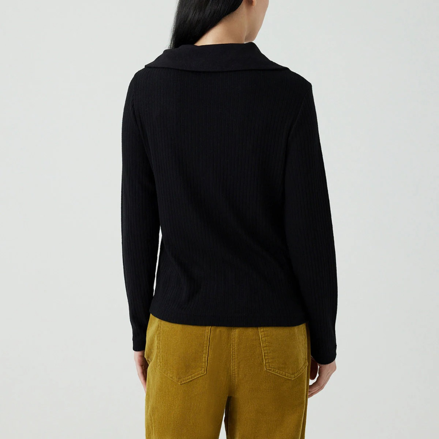 JAJU Hairy Ribbed Zip-Up Cardigan – Black