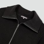 JAJU Hairy Ribbed Zip-Up Cardigan – Black