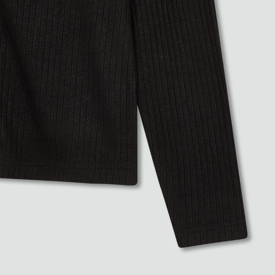 JAJU Hairy Ribbed Zip-Up Cardigan – Black