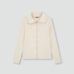 JAJU Hairy Ribbed Zip-Up Cardigan – Beige