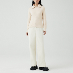 JAJU Hairy Ribbed Zip-Up Cardigan – Beige