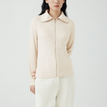 JAJU Hairy Ribbed Zip-Up Cardigan – Beige