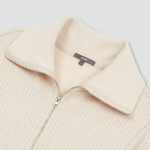 JAJU Hairy Ribbed Zip-Up Cardigan – Beige