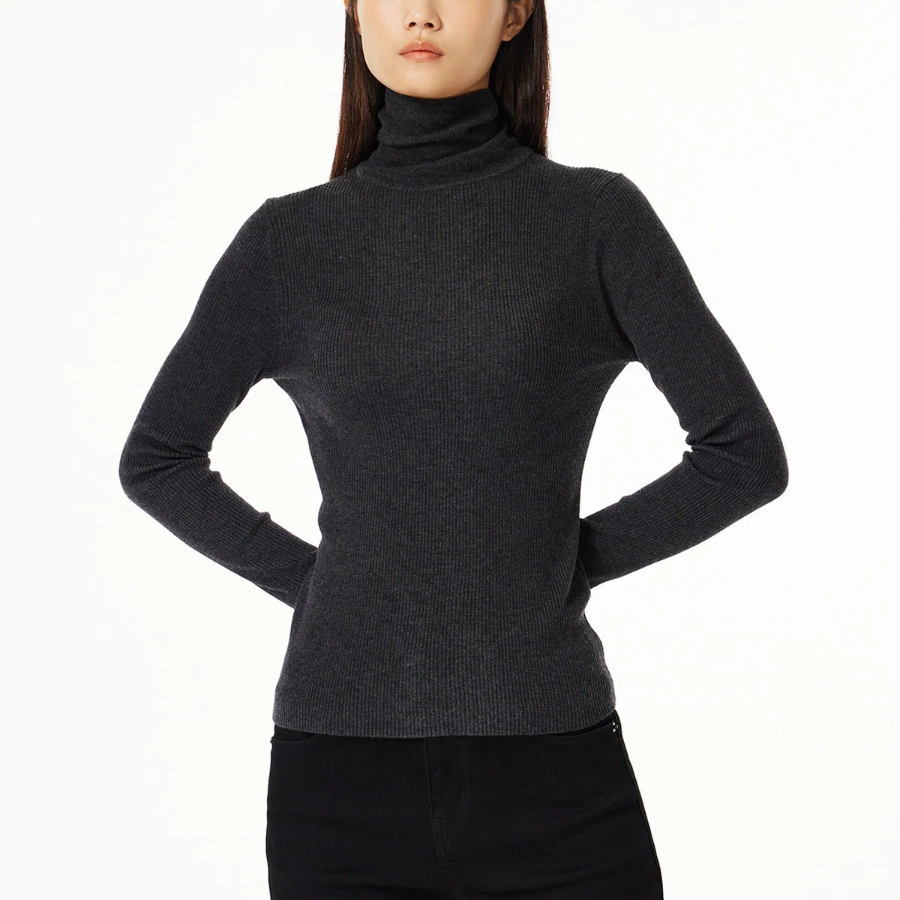 JAJU Ribbed Turtleneck Knit – Charcoal