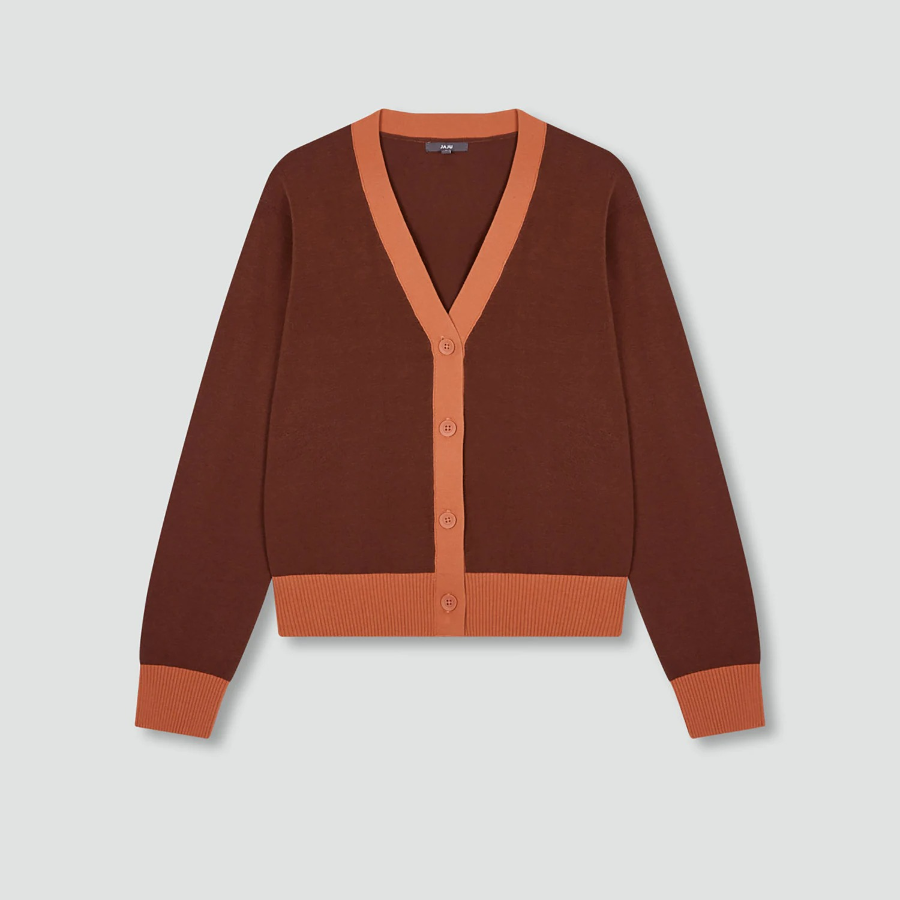 JAJU Contrast Trim Knit Cardigan – Brown