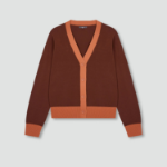 JAJU Contrast Trim Knit Cardigan – Brown