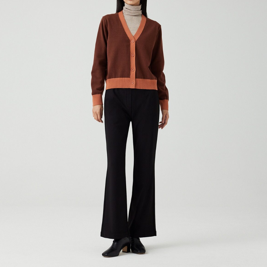 JAJU Contrast Trim Knit Cardigan – Brown