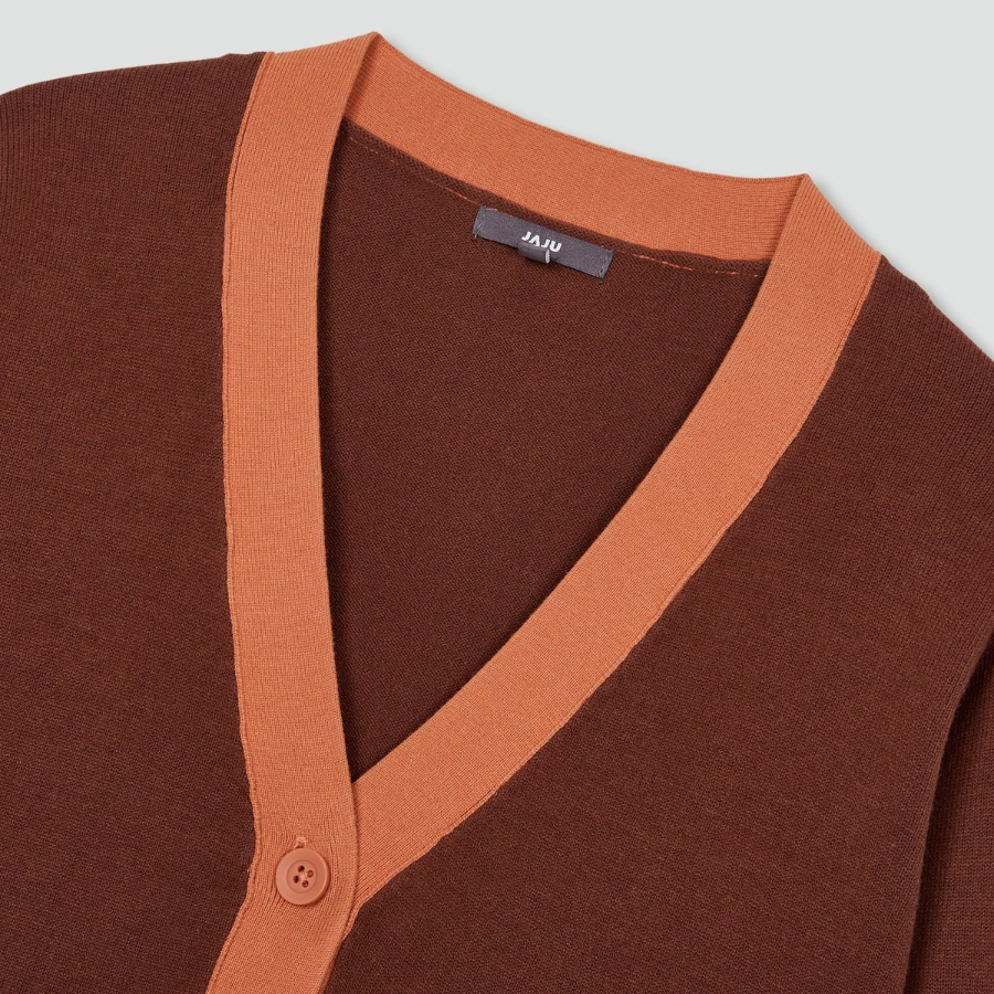 JAJU Contrast Trim Knit Cardigan – Brown