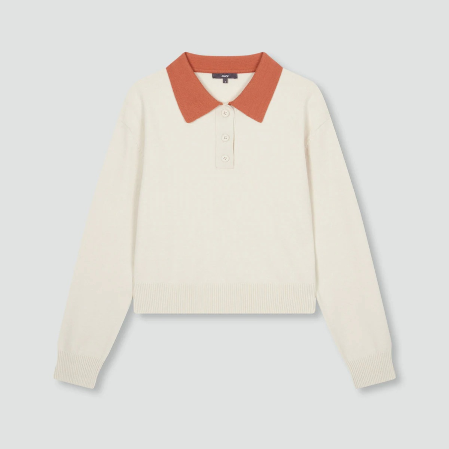 JAJU Contrast Collar Knit – Ivory