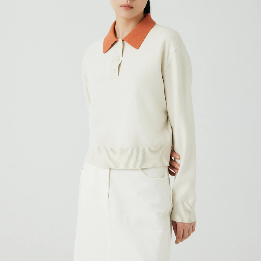 JAJU Contrast Collar Knit – Ivory