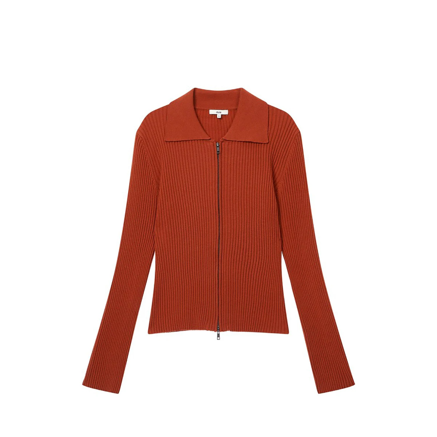 JAJU Zip-Up Collar Cardigan – Orange