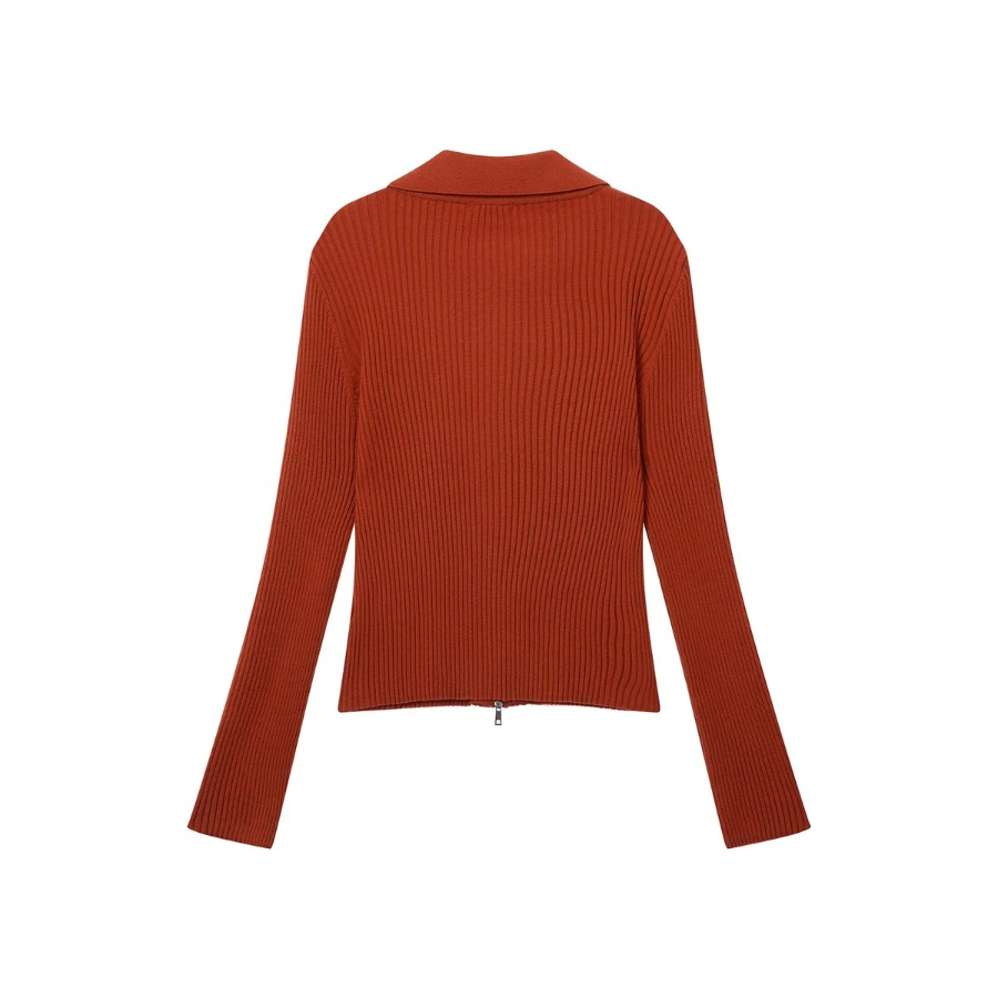 JAJU Zip-Up Collar Cardigan – Orange