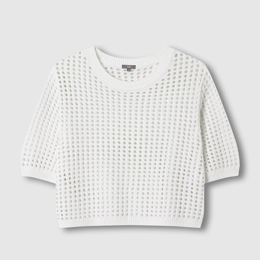 JAJU Crochet Short-Sleeve Knit – White