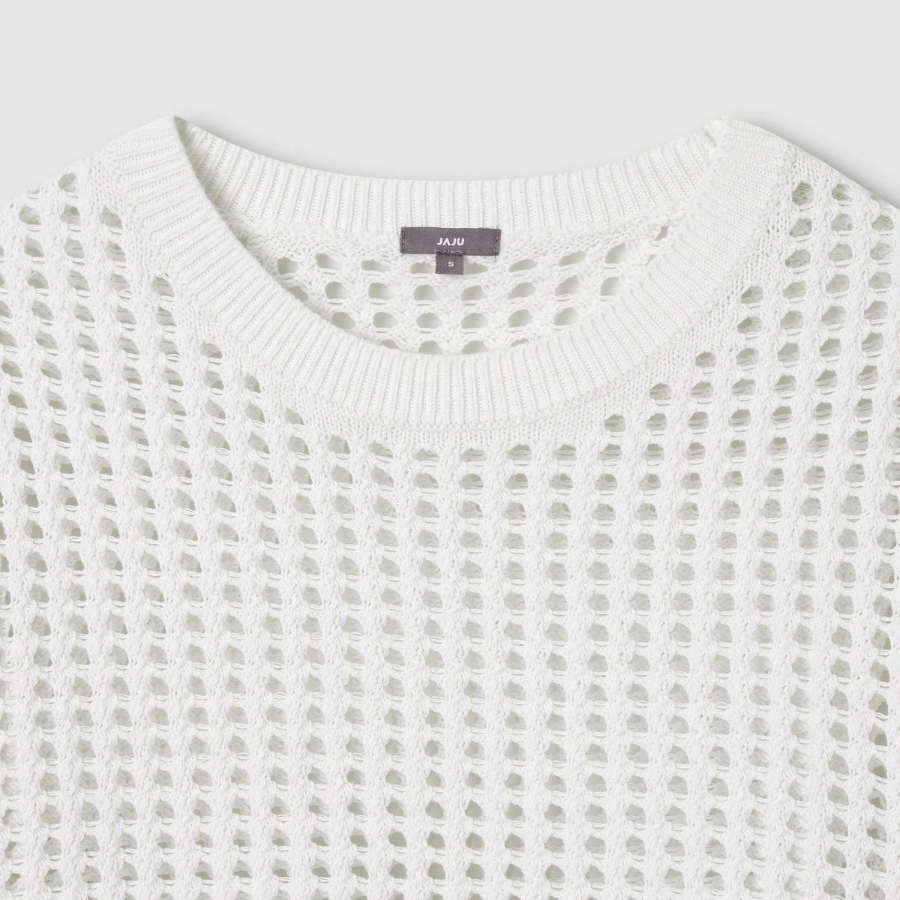 JAJU Crochet Short-Sleeve Knit – White
