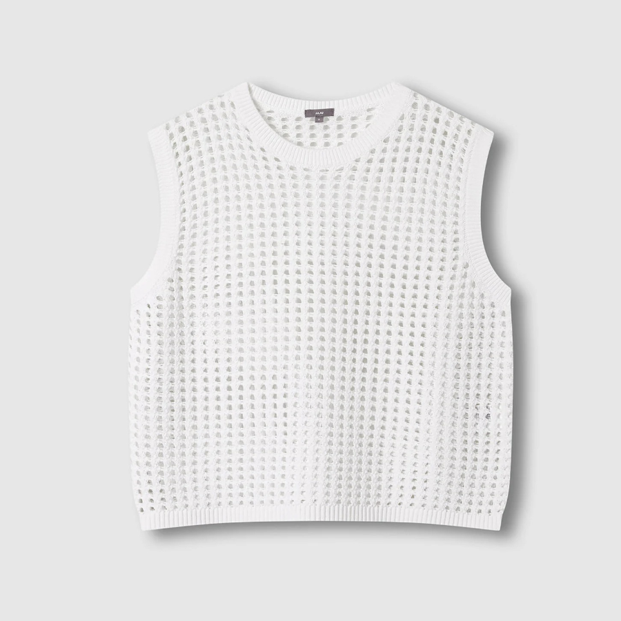 JAJU Crochet Knit Vest – White