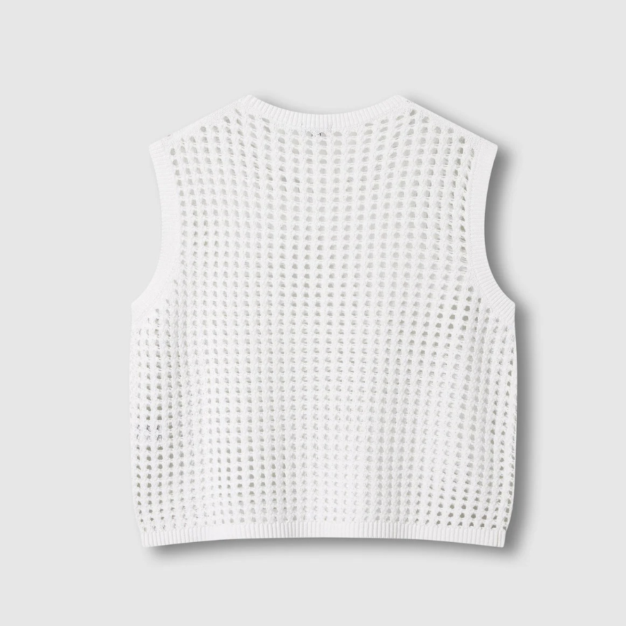 JAJU Crochet Knit Vest – White