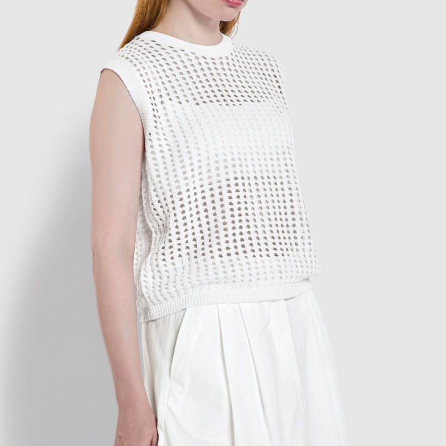 JAJU Crochet Knit Vest – White