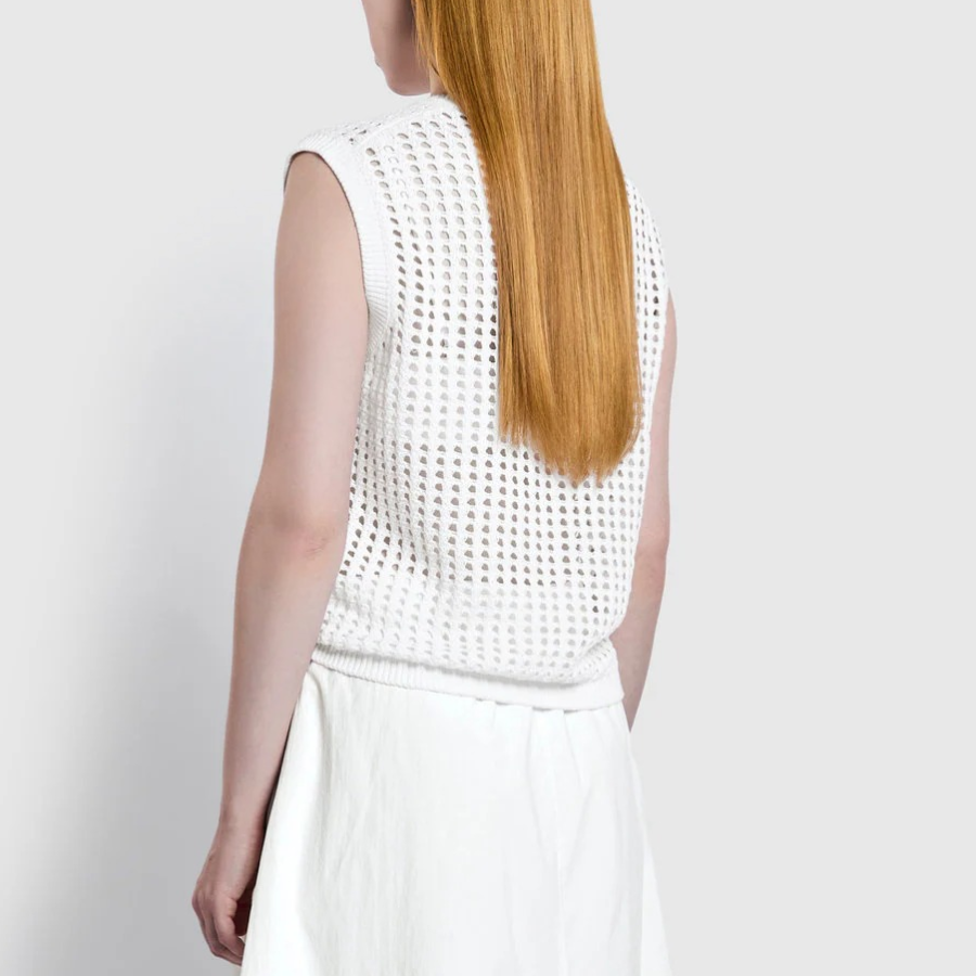 JAJU Crochet Knit Vest – White