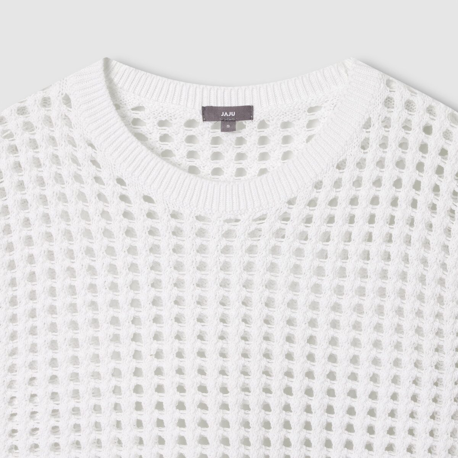 JAJU Crochet Knit Vest – White