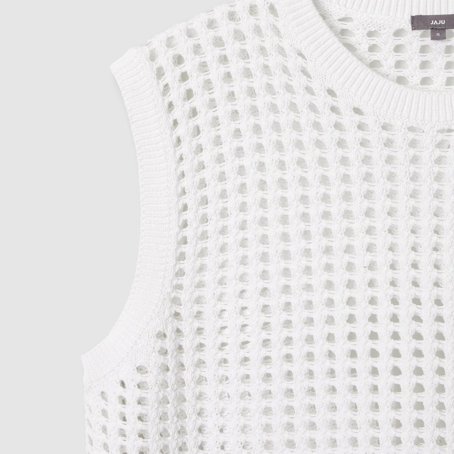 JAJU Crochet Knit Vest – White