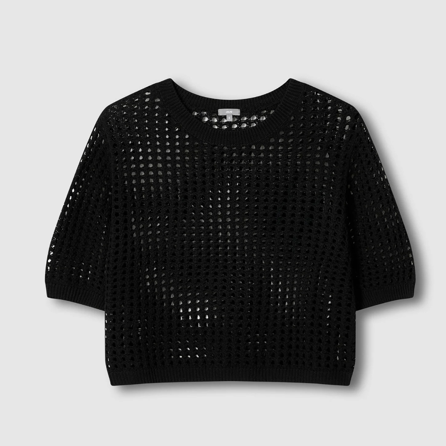 JAJU Crochet Short-Sleeve Knit – Black