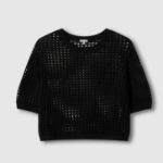 JAJU Crochet Short-Sleeve Knit – Black