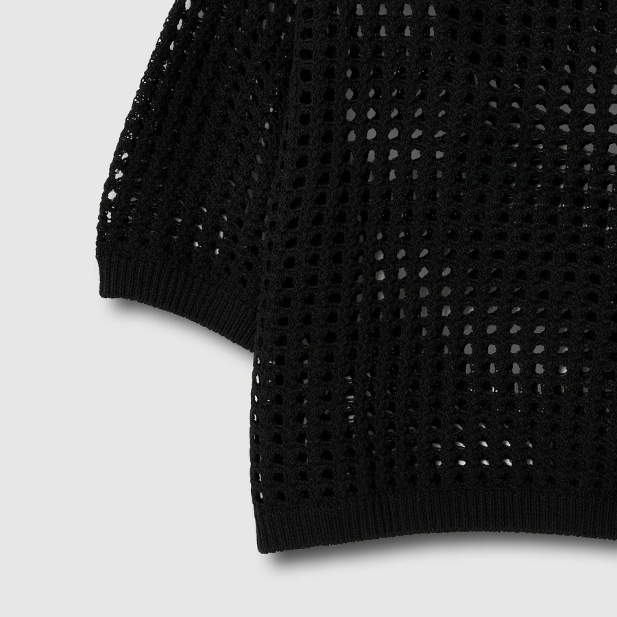 JAJU Crochet Short-Sleeve Knit – Black