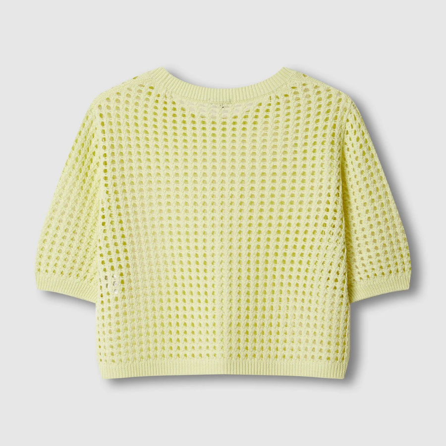 JAJU Crochet Short-Sleeve Knit – Yellow