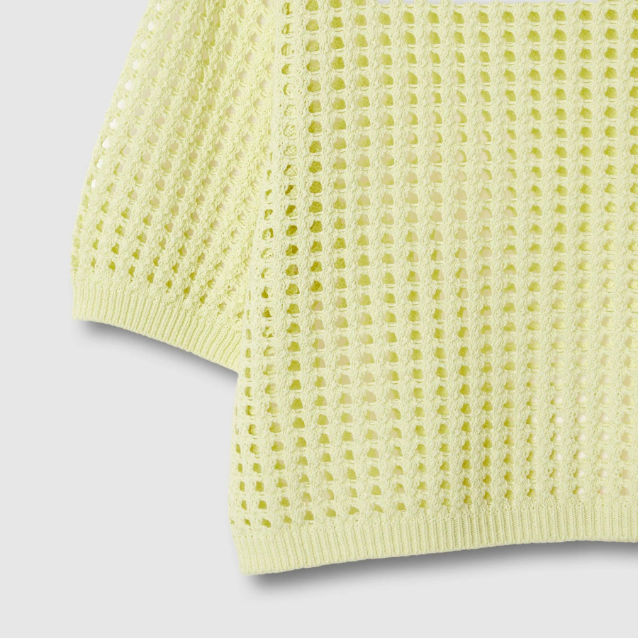 JAJU Crochet Short-Sleeve Knit – Yellow