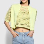 JAJU Crochet Short-Sleeve Knit – Yellow