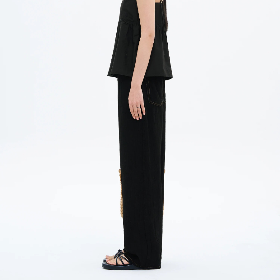 8 seconds Pleated Rayon Straight — Black