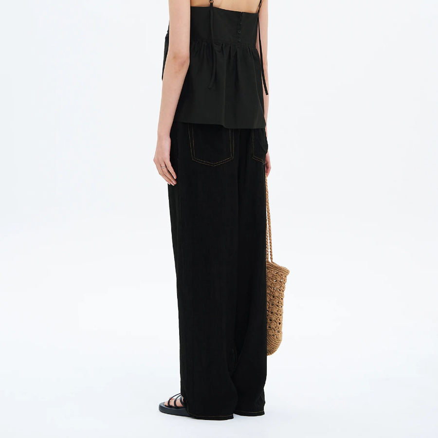 8 seconds Pleated Rayon Straight — Black