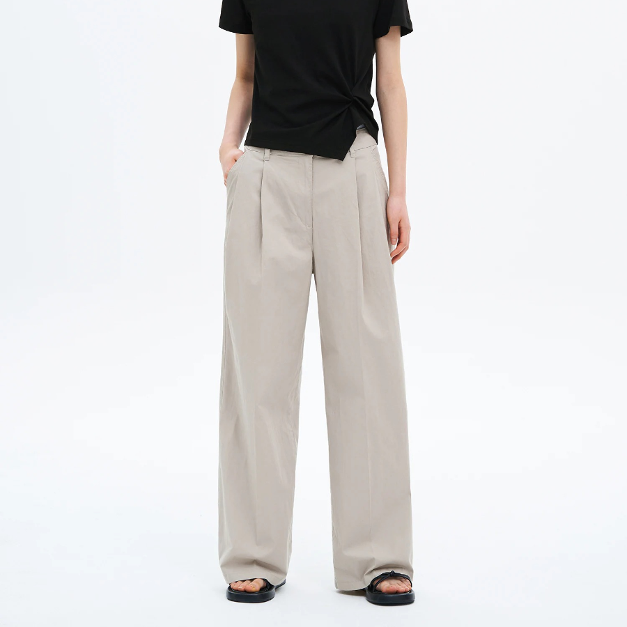 8 seconds Cotton Two-Tuck Casual Pants — Beige