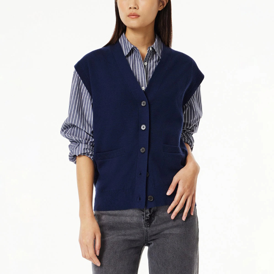JAJU Soft Button Vest – Navy