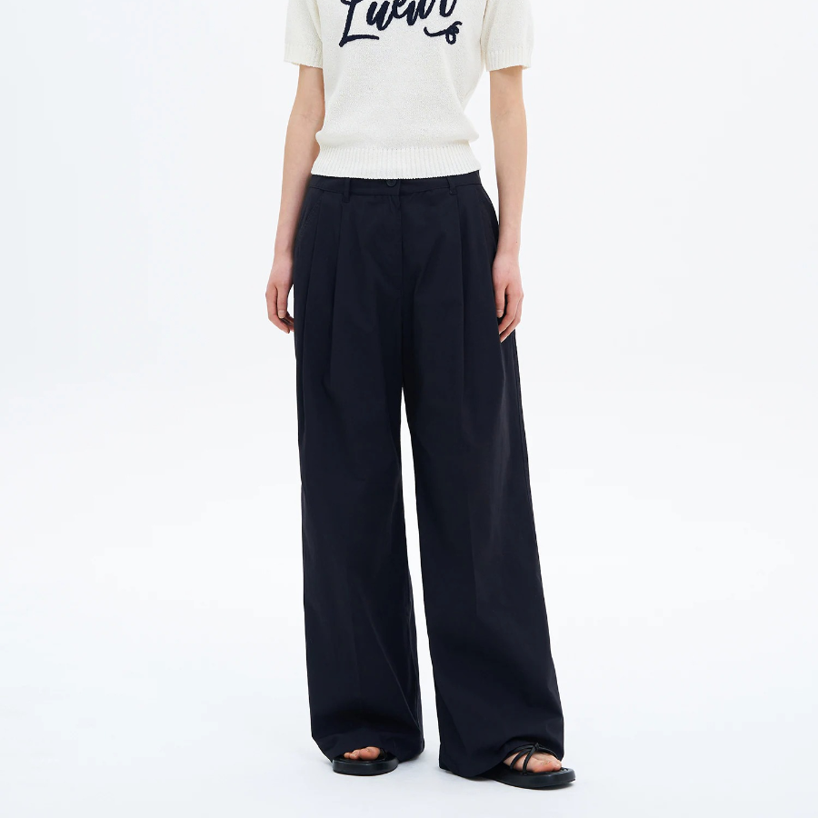 8 seconds Cotton Two-Tuck Casual Pants — Navy