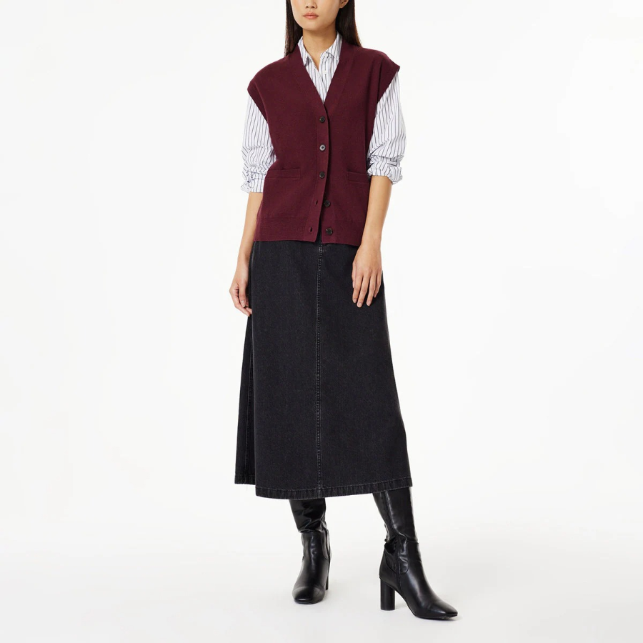 JAJU Soft Button Vest – Burgundy